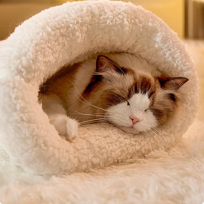 Hochwertiges Katzenbett in Form eines Schlafsacks, perfekt als warmer Schlafplatz für Ihre Katze.