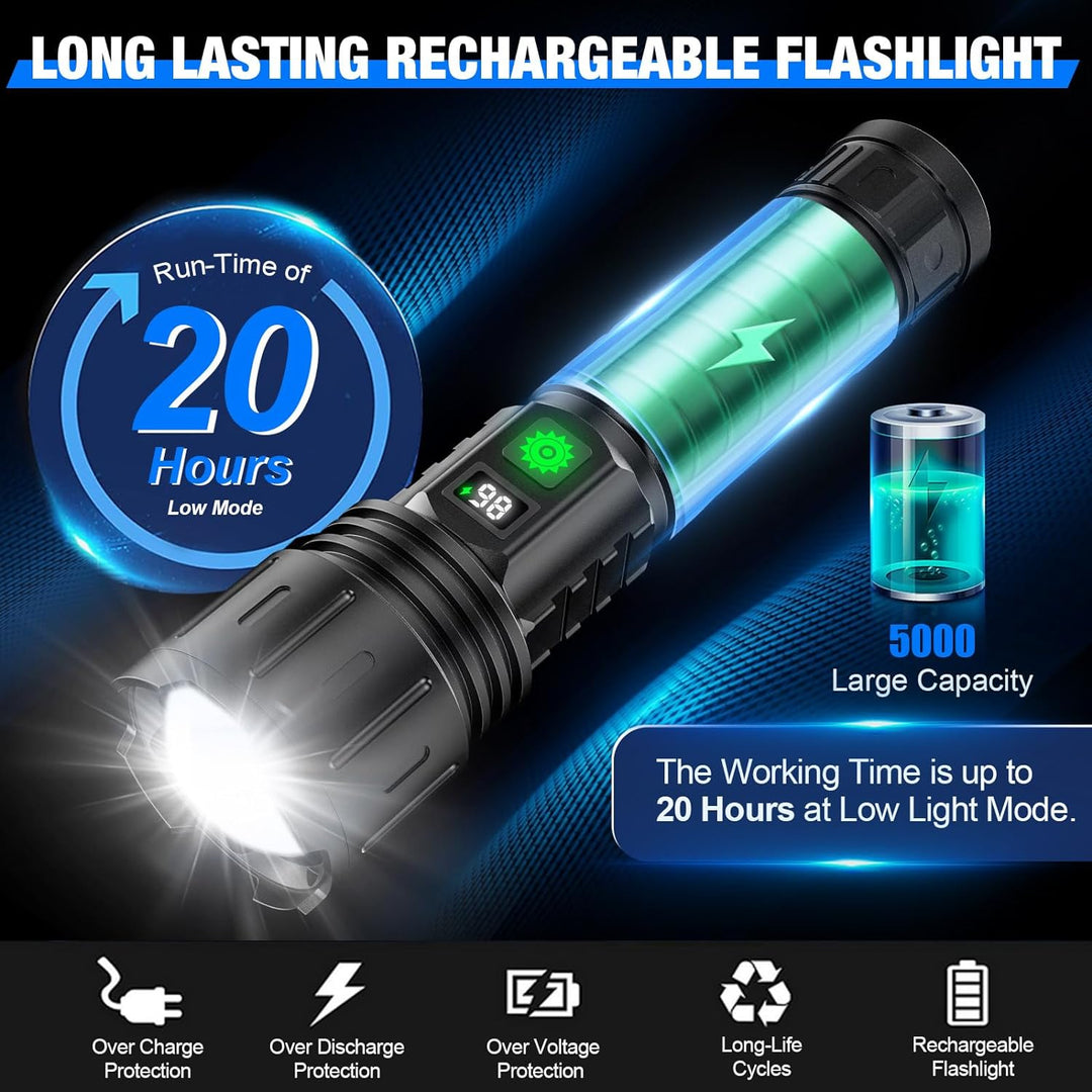 Robuste, helle LED-Taschenlampe mit Powerbank für jede Outdoor-Situation. Wasserdichtes Notfall-Gadget.