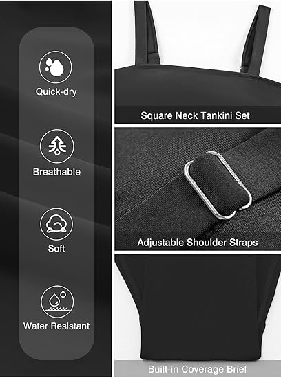 Retro Tankini mit Bauchkontrolle & High-Waist Hose für Damen. Schnelltrocknend und UV-Schutz.