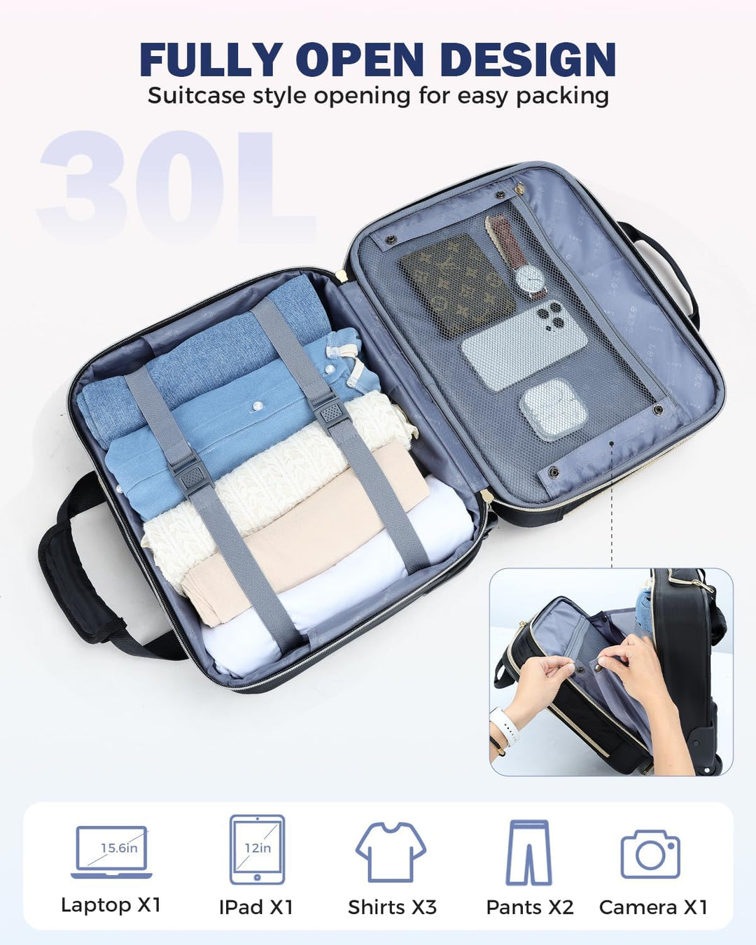 Kompakter Reisetrolley & Laptoptasche (15.6") als Handgepäck, ideal für Flugzeug und Business-Reisen.