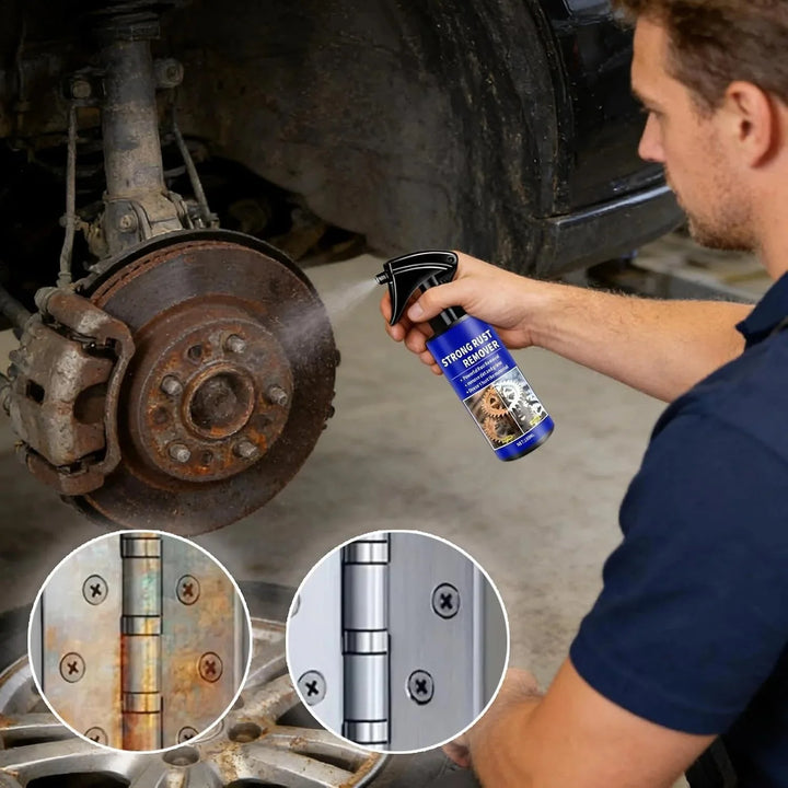 Rostentferner Reinigungspray beseitigt Rost von Küchengeräten oder Haushaltsgegenständen aus Metall.