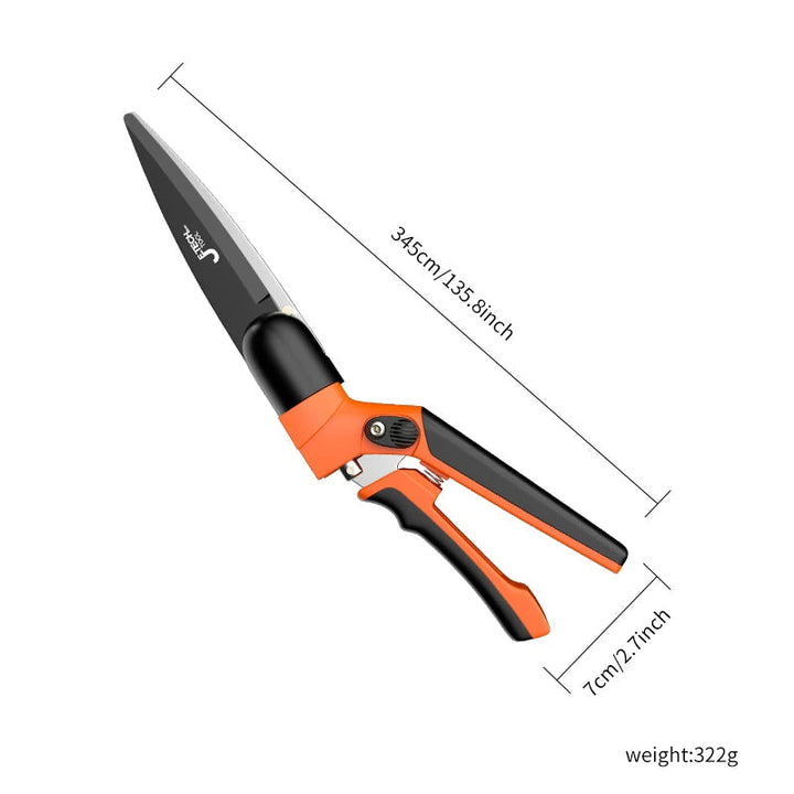 Hochwertige Baumschere mit SK5-Präzisionsklinge und ergonomischem Drehgriff für komfortablen Heckenschnitt.