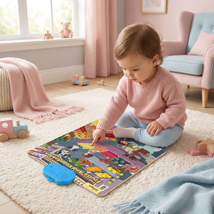Interaktive Englisch Lerntafel für Kinder, spielerisch neue Sprachkenntnisse aufbauen.