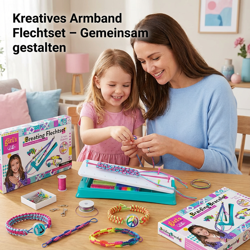 Kreatives Armband Flechtset für Kinder & Teenager. Bastelset mit bunten Fäden zum DIY Schmuck und Freundschaftsarmbändern.