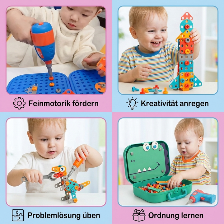 Lustiges Dino Handwerker Spielzeug für kleine Baumeister, ein tolles Geschenk ab 3 Jahren zur Förderung der Kreativität.