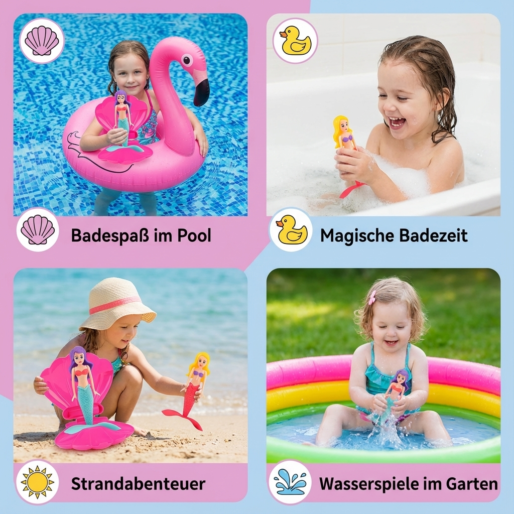 Strahlend bunte Meerjungfrau: Ein fesselndes Wasserspielzeug mit lebhaften Farben, ideal für Kinder und Badewannen-Abenteuer.
