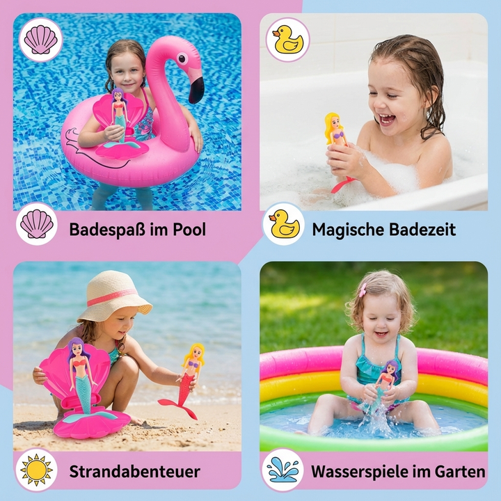 Strahlend bunte Meerjungfrau: Ein fesselndes Wasserspielzeug mit lebhaften Farben, ideal für Kinder und Badewannen-Abenteuer.