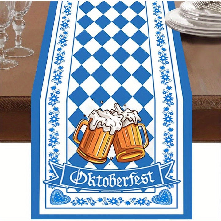 Oktoberfest Tafelläufer mit blau-weißem Rautenmuster. Perfekte bayerische Tischdeko für die Wiesn und Partys.