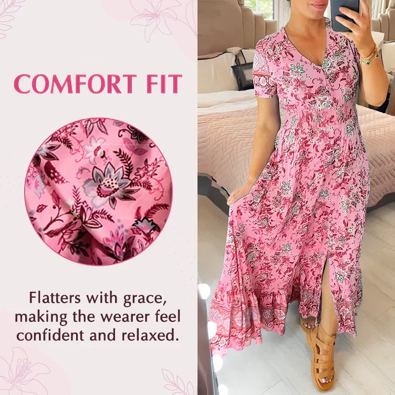 Damen Strandkleid mit V-Ausschnitt, luftig und bequem. Perfekt für den Urlaubskoffer.