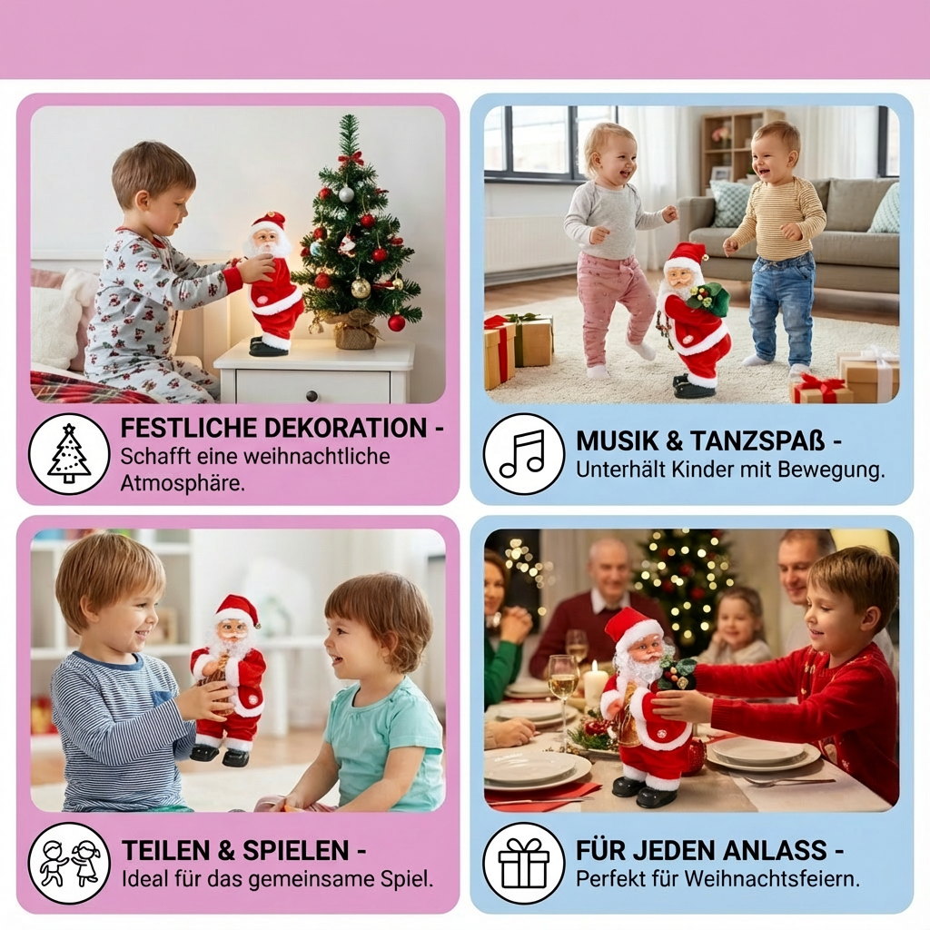 Originelle Weihnachtsfigur: Tanzender Weihnachtsmann mit Musik. Ein Weihnachtsspielzeug & Deko für festliche Geschenke.