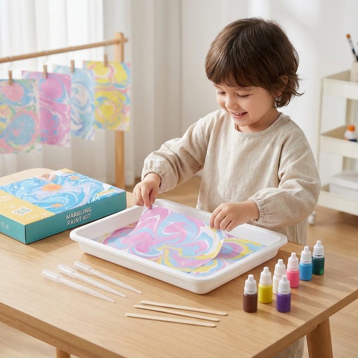 Kinder Marmor-Wasserfarben Set für kreativen Malspaß. Pädagogisches Bastelset & Lernspielzeug zur Förderung der Feinmotorik.