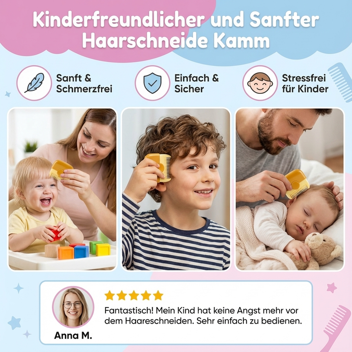 Ergonomischer Kamm zum Schneiden von Kinderhaaren, ideal für Eltern & DIY-Frisuren.