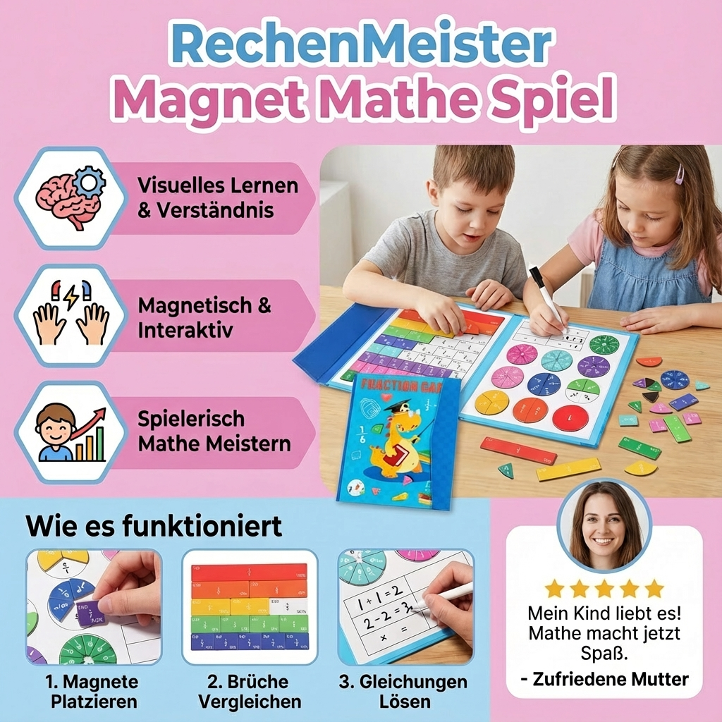 Magnetisches Lernspiel RechenMeister zur mathematischen Förderung von Kindern: Grundschul-Mathe leicht gemacht.
