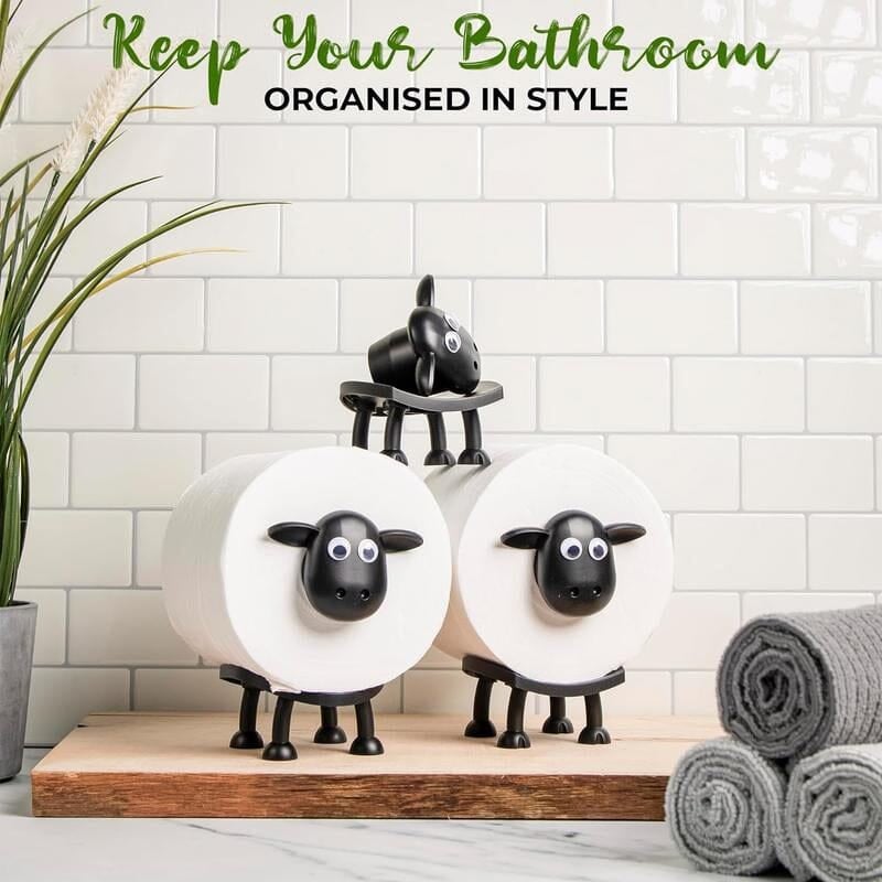 Süßer Schaf Toilettenpapierhalter aus Harz, Schwarz, perfekt als Badaccessoire und Dekoration.