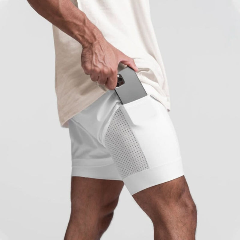 Herren 2-in-1 Training-Shorts für Laufen & Gym, atmungsaktiv & flexibel.