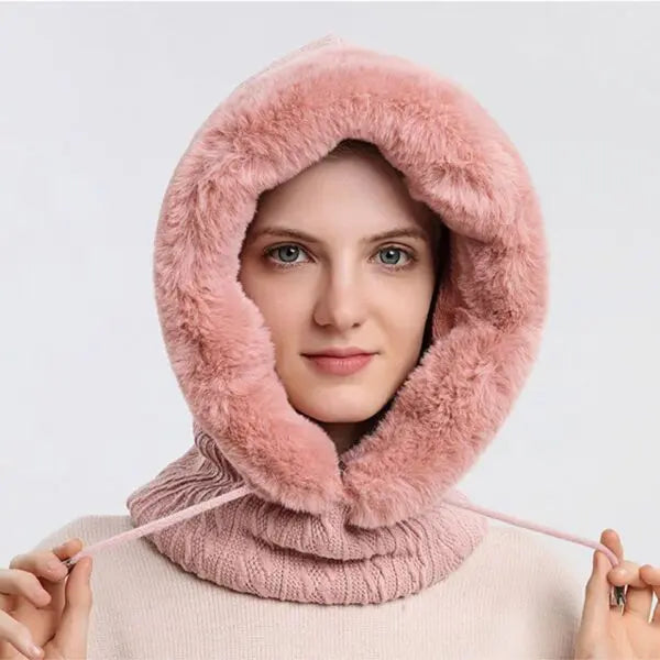 Eleganter Damen 3-in-1 Winterschal als Mütze, Schal & Maske. Trendiges Winter-Accessoire für Frauen.