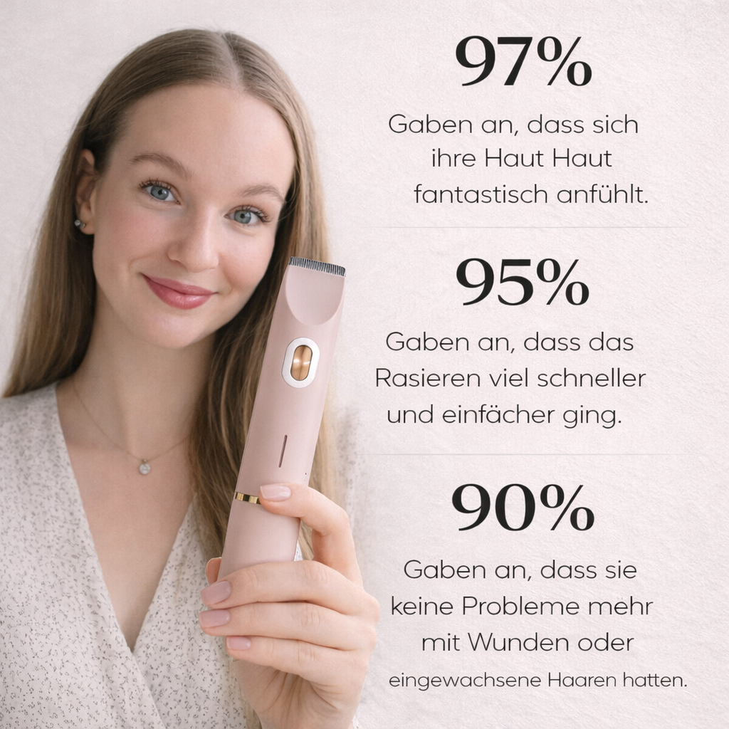 Wiederaufladbarer elektrischer Damen Intimrasierer für lang anhaltende, präzise Haarentfernung. Sanft zur Haut.