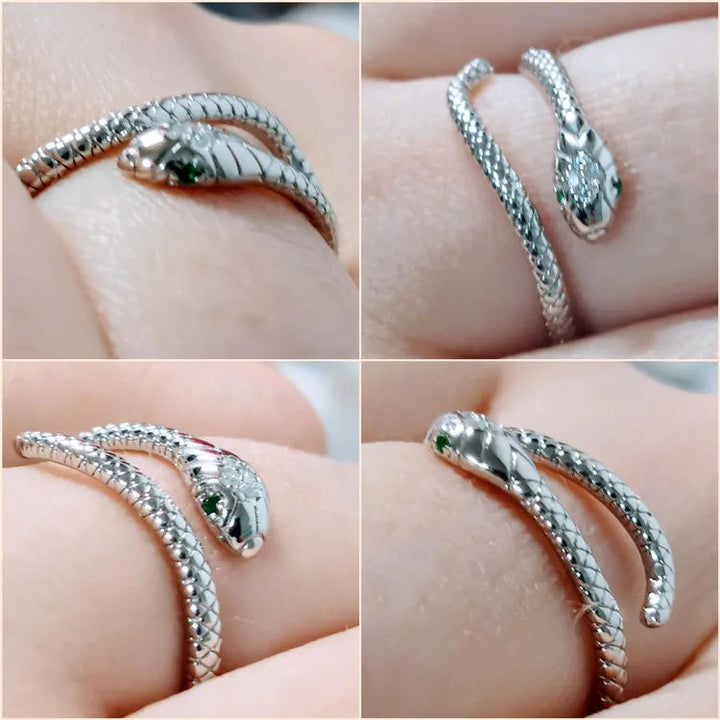 Glitzernder Damen Reptilienring aus Sterlingsilber mit Zirkonen. Perfektes Geschenk für Frauen.