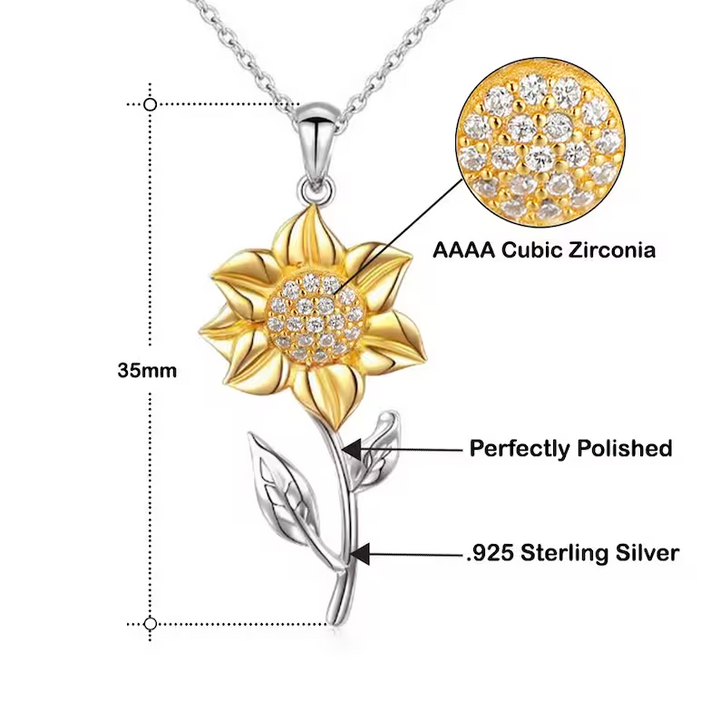 Stilvolle goldene Sonnenblumenkette mit Kristall, perfekt als Glücksbringer und modisches Accessoire.