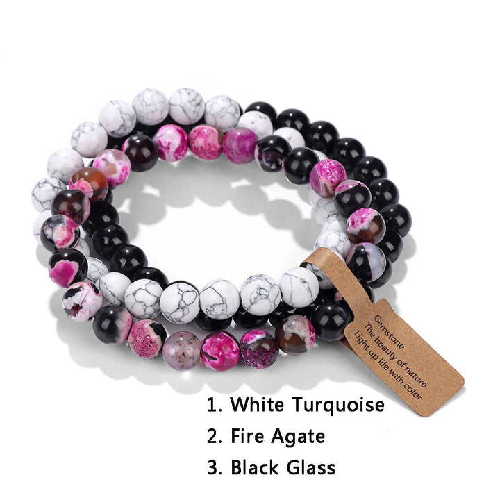 Luxuriöses Naturstein-Armband Set aus Opal-Perlen. Ideales Geschenk & stilvolles Accessoire für Sie & Ihn.