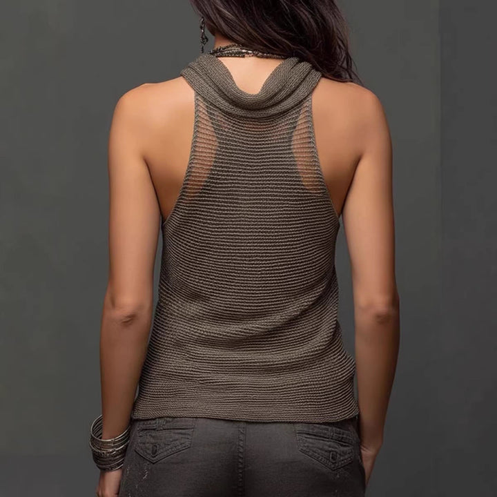 Damen Ärmelloses Boho Top mit Wasserfallausschnitt, fließend & elegant. Bequemes Sommer-Oberteil für stilvolle Looks.