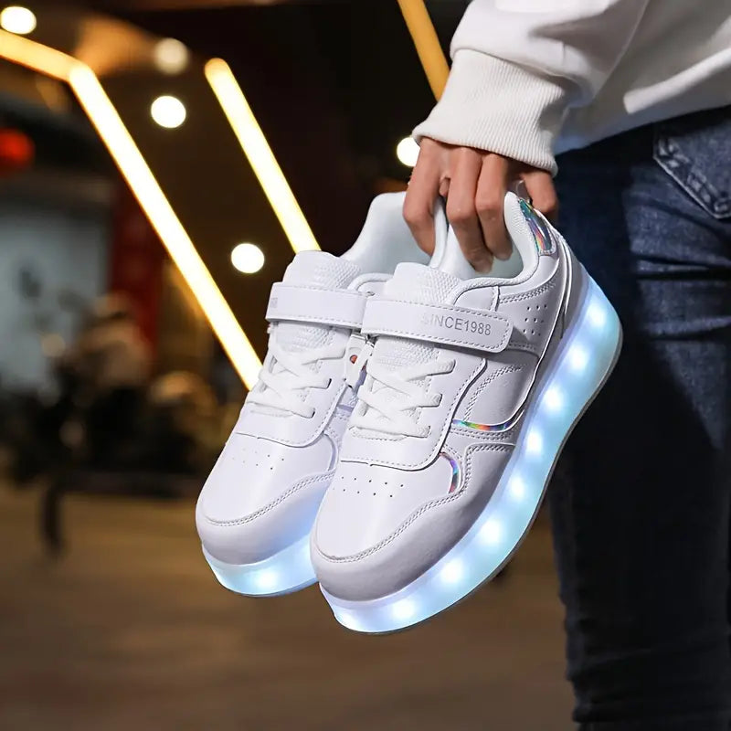 Coole Unisex Rollschuh Sneaker für Jugendliche, verwandelbar, mit stylischen Leuchtsohlen für Sport & Freizeit.