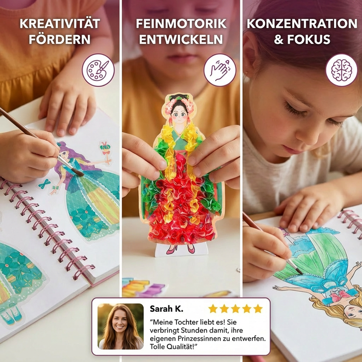 Pädagogisches Prinzessinnen Mal- & Bastelbuch für Mädchen, die Mode lieben. Kreatives Geschenk, fördert Lernen.