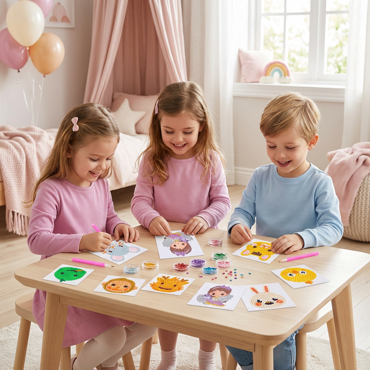 Funkelnde Diamantmalerei Sticker für Kinder, kreatives Bastelset zur Förderung der Feinmotorik.
