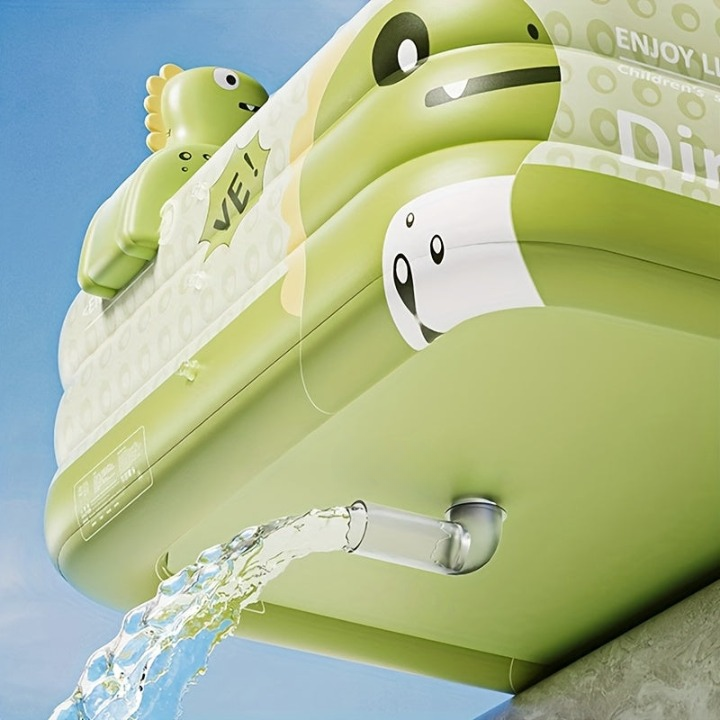 Sicheres aufblasbares Kinderplanschbecken mit UV-Dach und Dino-Sprüher, ideal für Kleinkinder im Sommer.