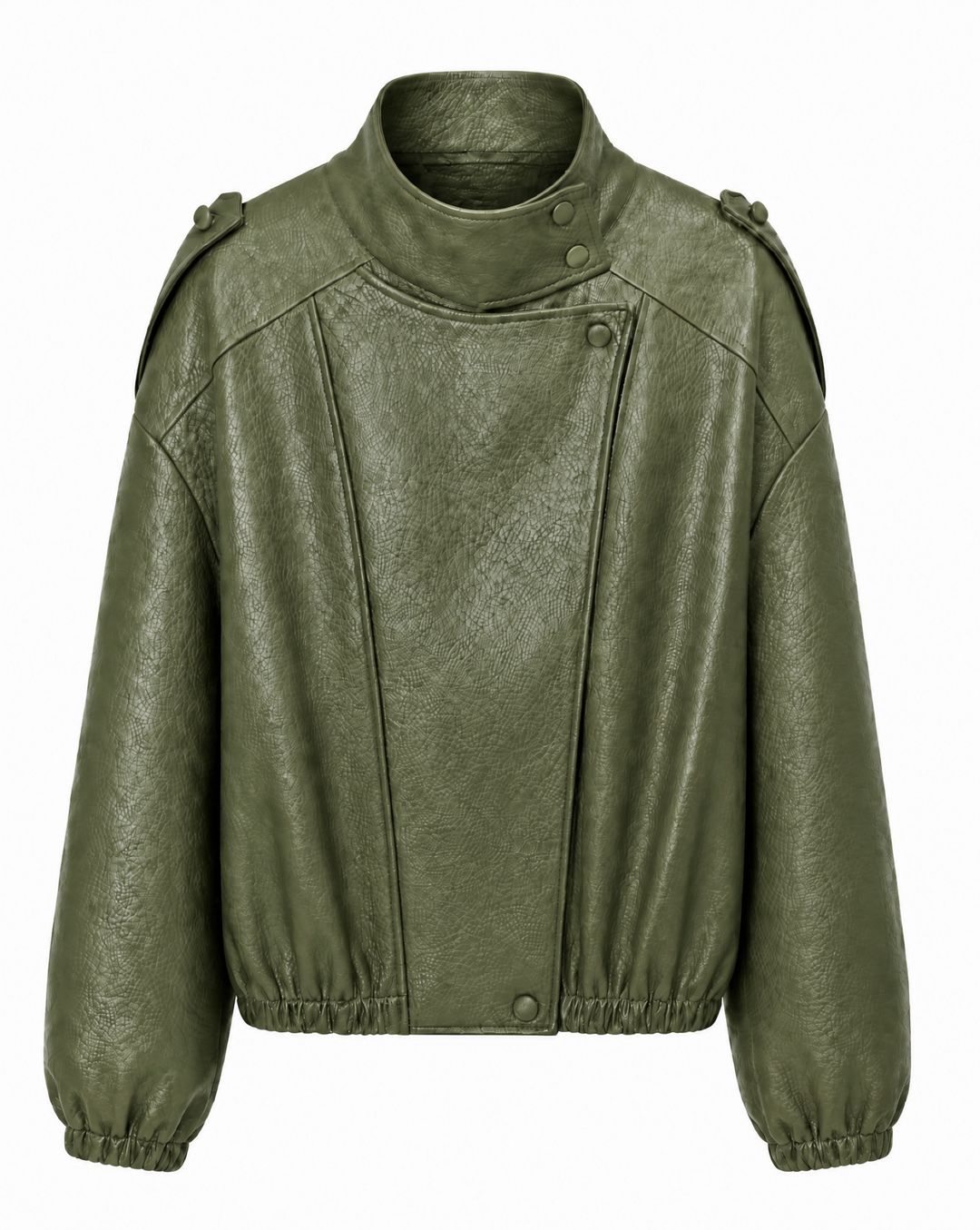 Stylische Damen Bikerjacke, kurz & oversized, mit klassischem Reverskragen für einen modernen Übergangslook.