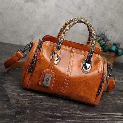 Rotwein Damen Rindsleder Handtasche, große Tragetasche im Retro Design.