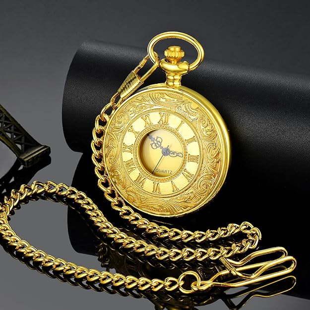 Herrenuhr/Damenuhr: Vintage Taschenuhr mit Kette, Quarzwerk & Retro Look.