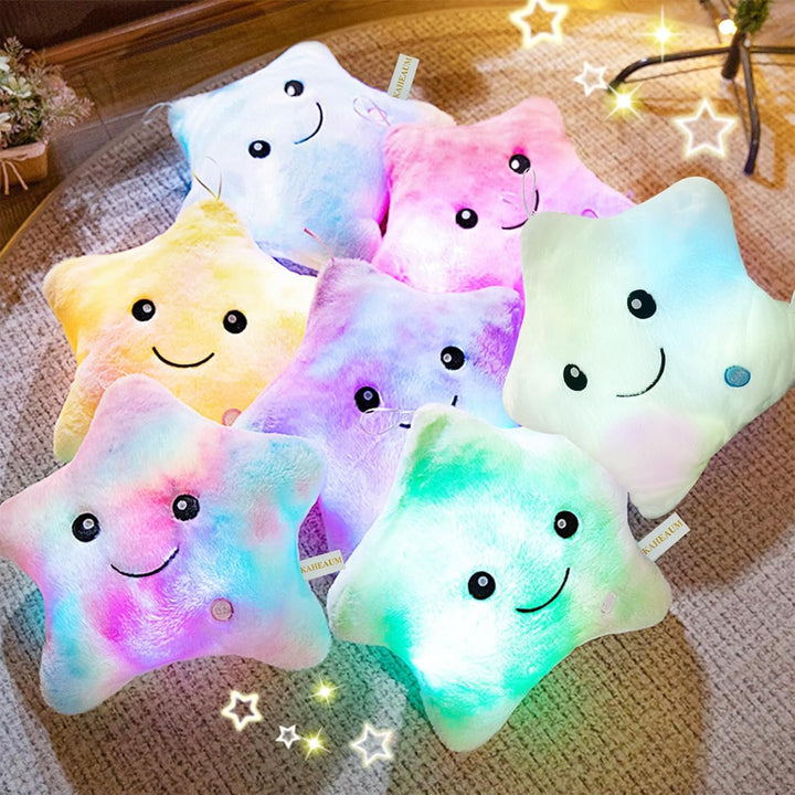 Weiches LED-Sternkissen mit sanftem Licht, kuscheliges Plüschtier & Nachtlicht für Kinderzimmer.