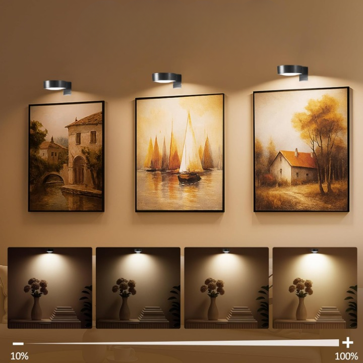 Magnetische LED Bilderlampe, kabellos, dimmbar und warmweiß, einfache Montage für Ihre Bilder.