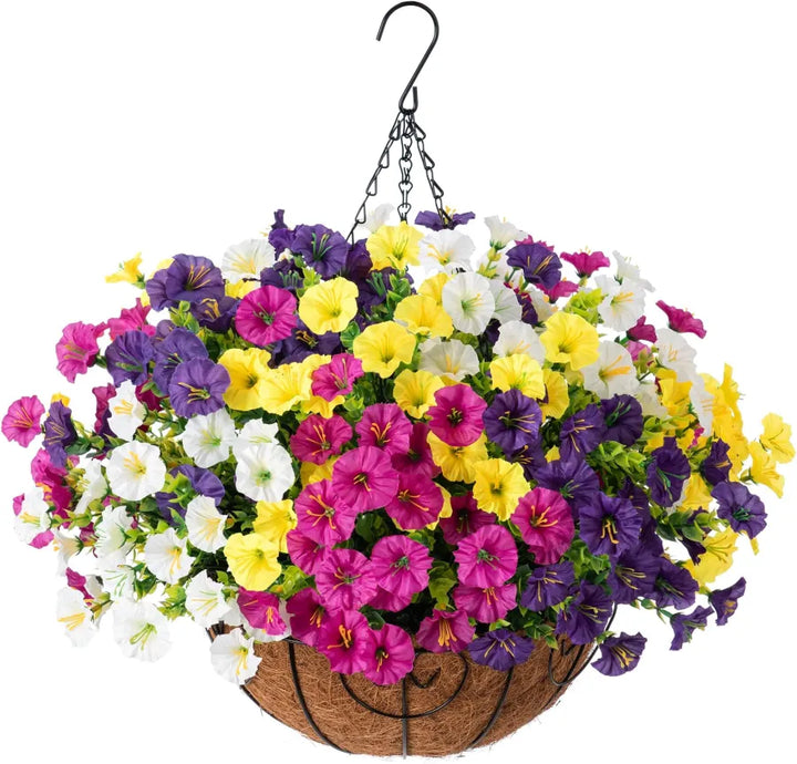 Attraktive künstliche Blumenampel für Balkon, Terrasse und Wohnraum; wetterfest & farbecht.