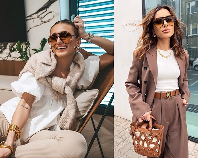 Herren & Damen Retro Oversized Aviator Sonnenbrille, UV400 Schutz, für modische Sommerlooks.