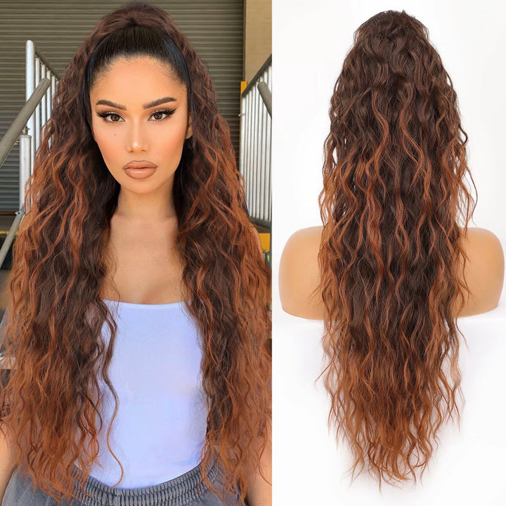 Luxuriöse 76cm Pferdeschwanz-Extension mit Krallenclip, schafft Volumen und elegante Wellen.
