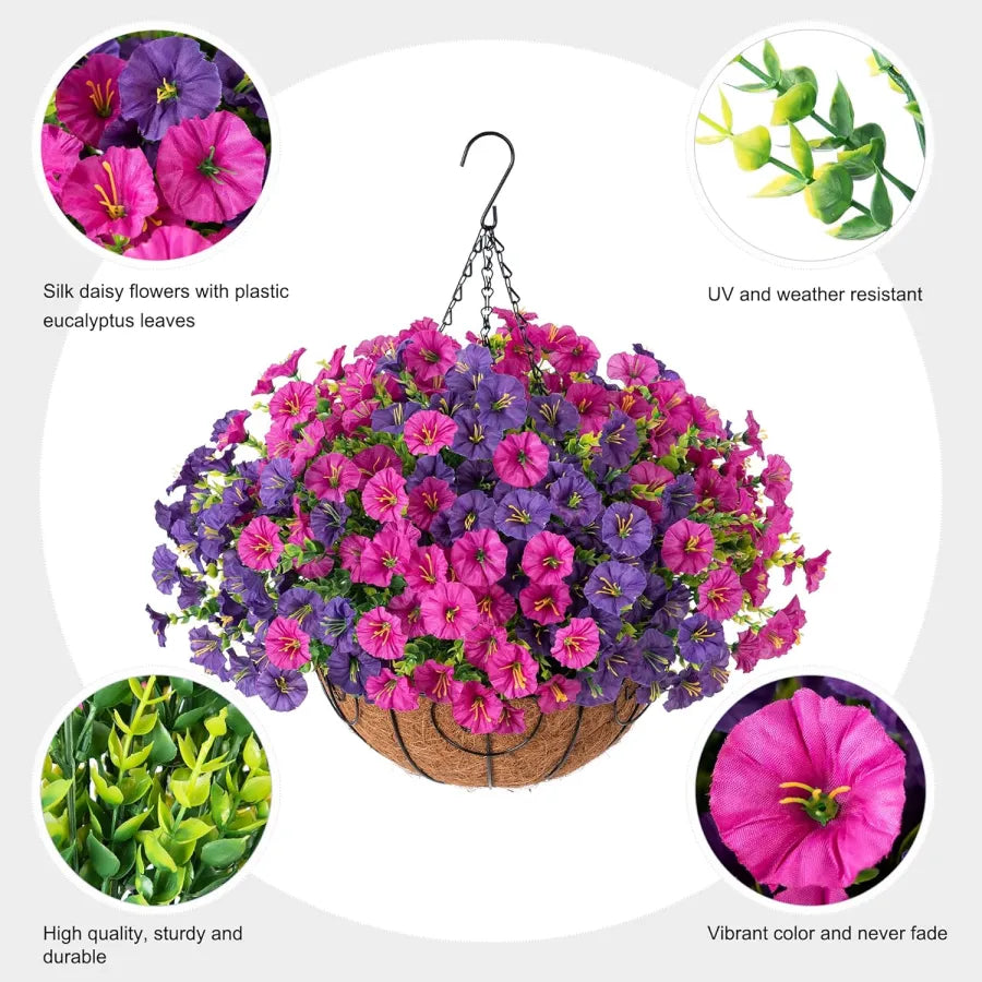 Realistischer Blumenampelkorb mit lebendigen Farben, ideal für Innen- und Außendekoration.
