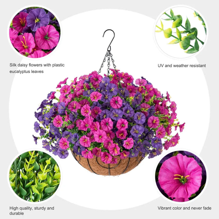 Realistischer Blumenampelkorb mit lebendigen Farben, ideal für Innen- und Außendekoration.