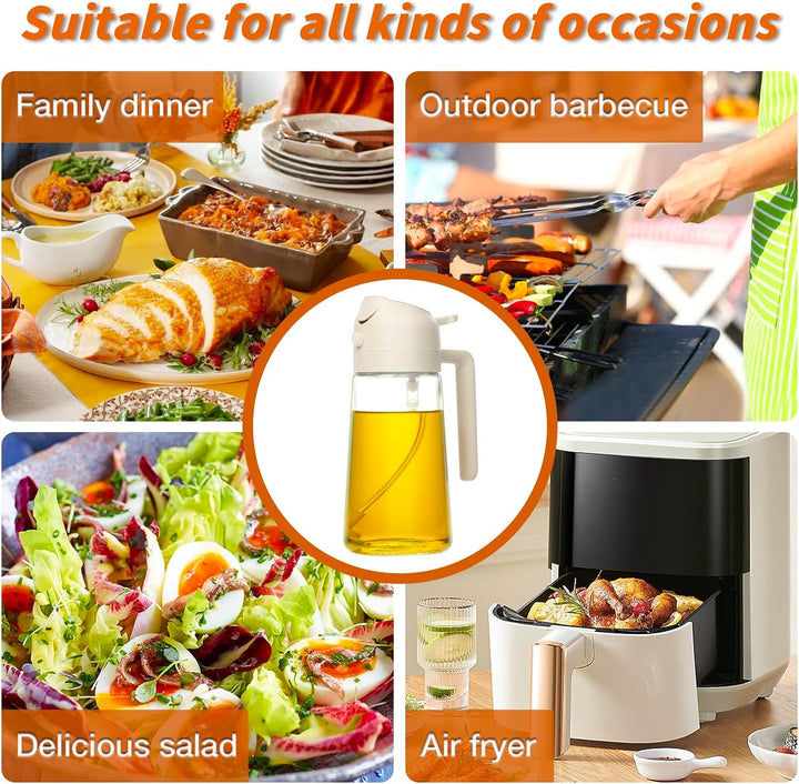 Unverzichtbarer 2-in-1 Küchenhelfer: Ölsprüher und Ölspender in 470ml Glasflasche für Kochen, Backen & Salat.