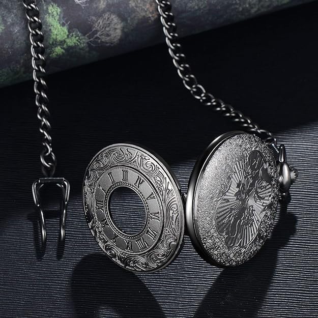 Vintage Taschenuhr Unisex mit Kette, klassische Quarzuhr im Retro Stil.