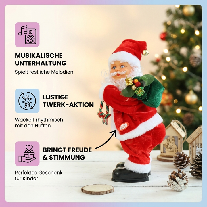 Witzige Weihnachtsfigur: Tanzender Weihnachtsmann mit Musik – perfektes Weihnachtsgeschenk für fröhliche Weihnachten.