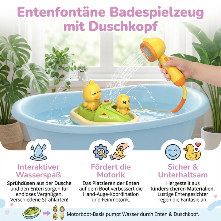 Niedliche Entenfontäne Badespielzeug als Geschenk für Kinder. Wasserspielzeug mit Duschkopf für Badespaß & Entwicklung.