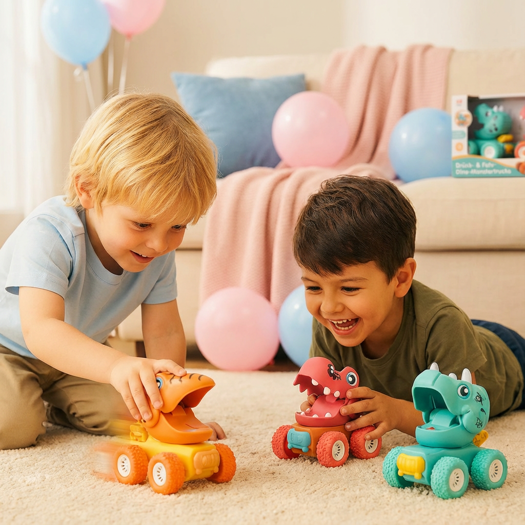 Robustes Dino Monstertruck Spielzeug für Kinder. Ideal für Action & Spielspaß. Grüner Dinosaurier Truck.