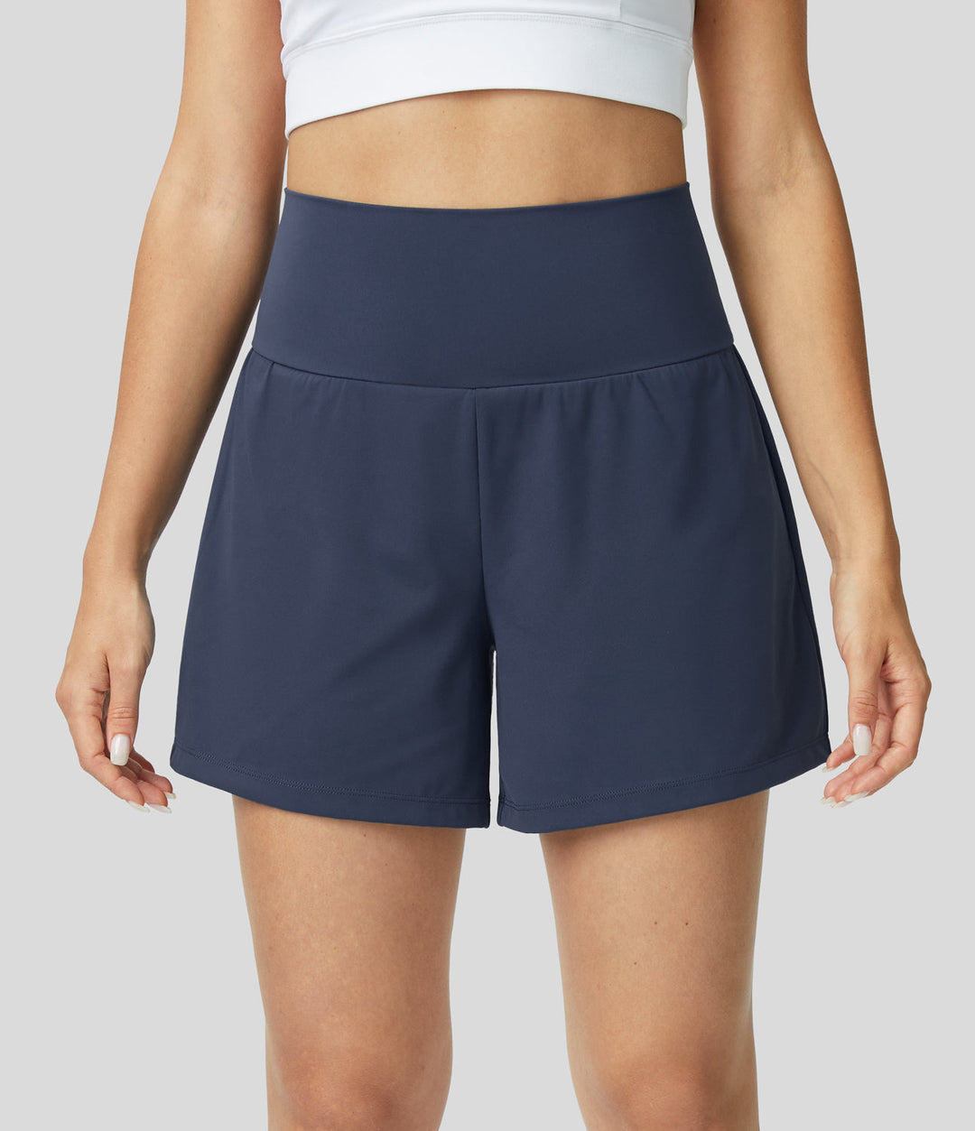 Damen Laufshorts 2-in-1 High Waist, atmungsaktiv, mit sicheren Taschen für Outdoor-Sport.