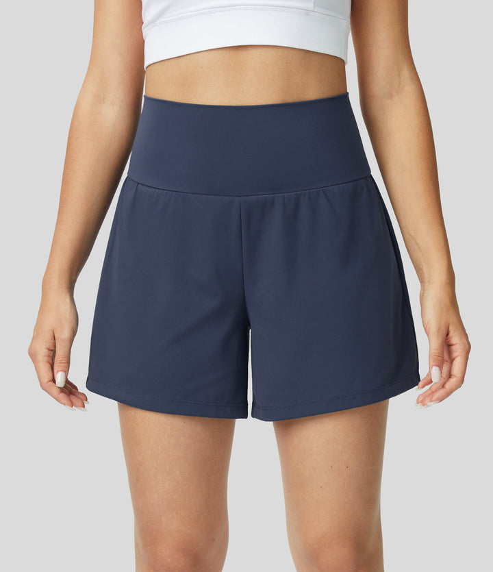 Damen Laufshorts 2-in-1 High Waist, atmungsaktiv, mit sicheren Taschen für Outdoor-Sport.