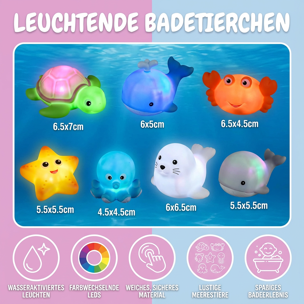 Sammlung leuchtender Badespielzeug-Tierchen; wasserfestes Babyspielzeug-Set, ideal als Geschenk für Kleinkinder.