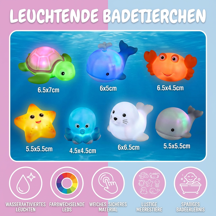 Sammlung leuchtender Badespielzeug-Tierchen; wasserfestes Babyspielzeug-Set, ideal als Geschenk für Kleinkinder.