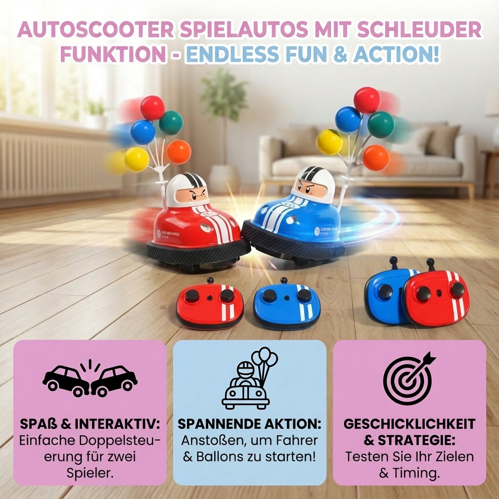 Wiederaufladbares Autoscooter Spielauto mit LED-Lichtern und Schleuderfunktion für actionreichen Spielspaß.