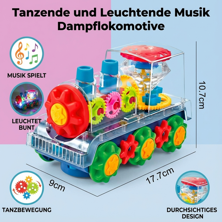 Dampfzug-Spielzeug in Aktion: Tanzt, leuchtet und dampft mit Musik für Kinder, interaktiv.